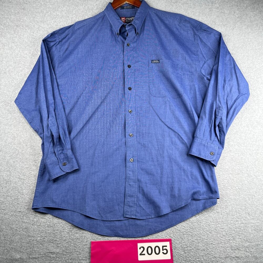 Chaps Ralph Lauren Shirt Blue Casual Classic Pocket Button Up Long Sleeve Mens L